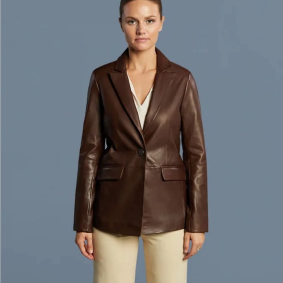 Brown Leather Blazer - Picture 6 of 7